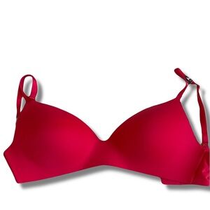 Victoria’s Secret red T-shirt Lightly Lined Wireless Bra 32DD Flawed